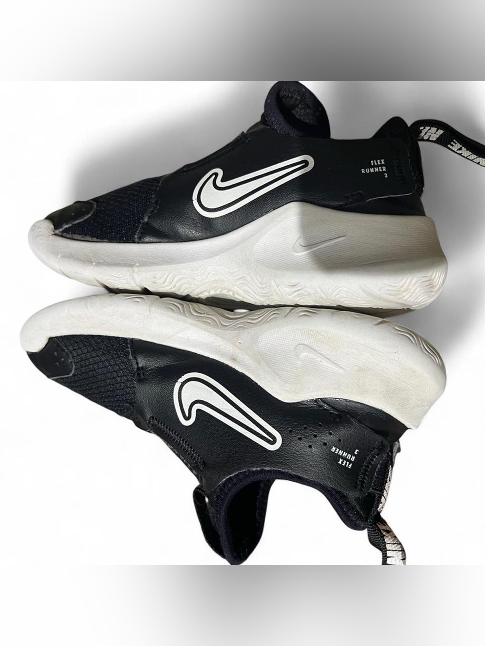 Nike Flex Runner 3 Black White Kids Sneakers Size 11C